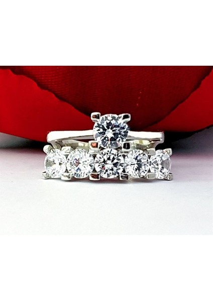 Tek Taş ve Beş Taş Bitişik Gümüş Yüzük modelleri