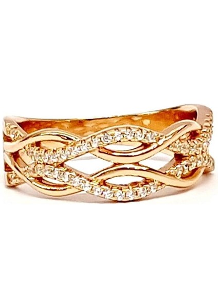 İtalyan Tasarımı Pırlanta Işıltısında Gümüş Rose Yüzük