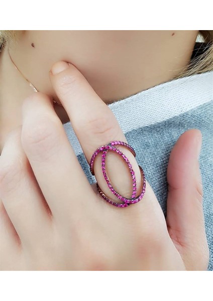 Pembe Zirkon Taşlı 925 Ayar Gümüş Rose Yüzük modelleri