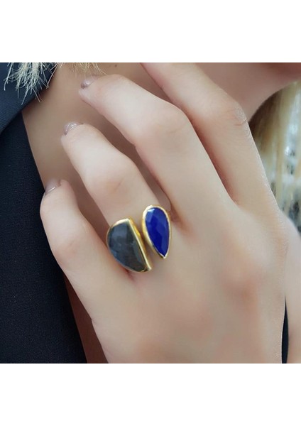 Lapis ve Labrodorite Taşlı Tasarım Gümüş Yüzük fiyatları