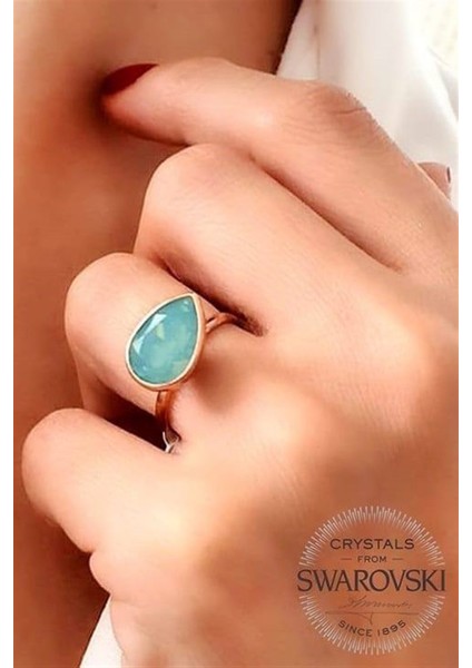 Su Yeşili Swarovski Taşlı Gümüş Ayarlanabilir Yüzük modelleri