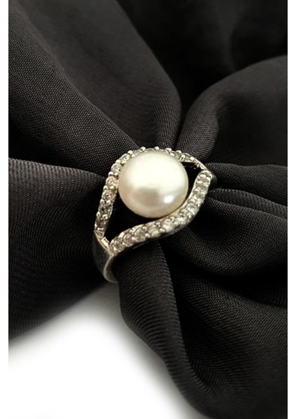 Zirkon taşlı gümüş inci yüzük fiyatları