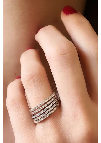 5 sıra zirkon taşlı gümüş yüzük