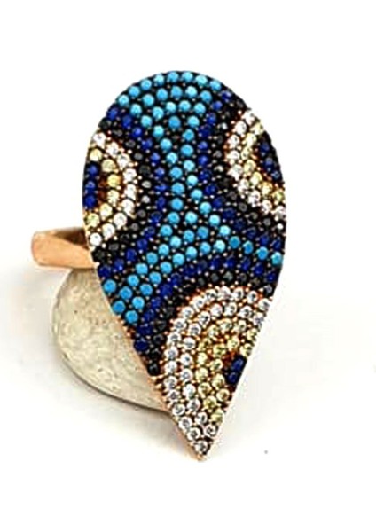 Nazar boncuğu desenli gümüş rose ayarlanabilir yüzük modelleri