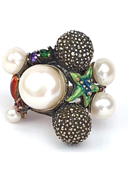 Incili mine işçiliği markazit detaylı gümüş tasarım yüzük fiyatları