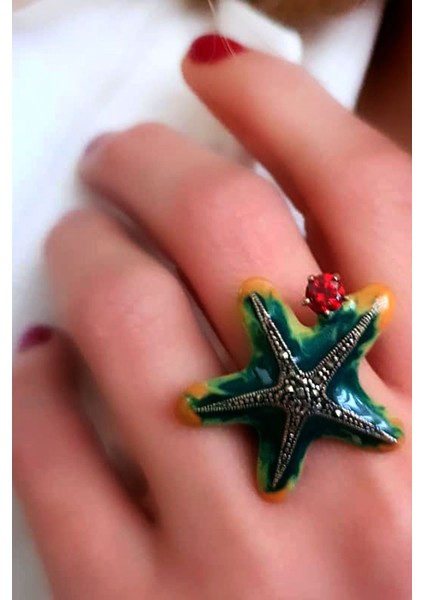 Mine işçiliği.özel tasarım gümüş deniz yıldızı yüzük