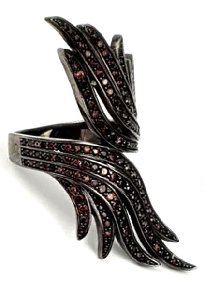 Granat taşlı siyah rodajli italyan tasarimi lüks gümüş yüzük fırsatları