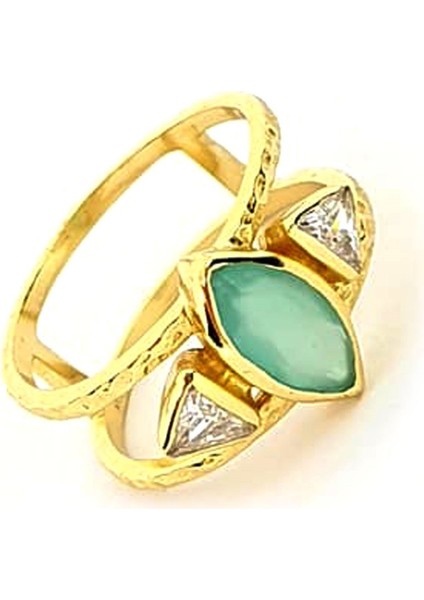 Kalsedon ve zirkon taşlı gümüş üzerine altın kaplama el isi yüzük fiyatları