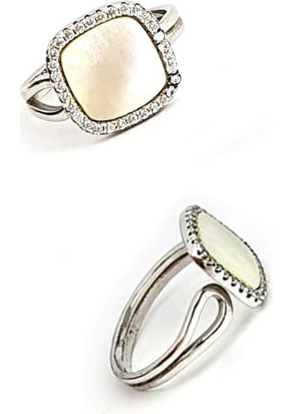 Sedef zirkon taşlı gümüş ayarlanabilir yüzük