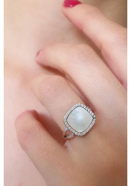 Sedef zirkon taşlı gümüş ayarlanabilir yüzük fiyatları