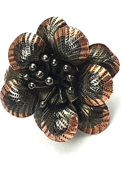 Çiçek figürlü özel tasarım siyah rodajlı rose detayli gümüş ayarlanabilir yüzük fiyatları