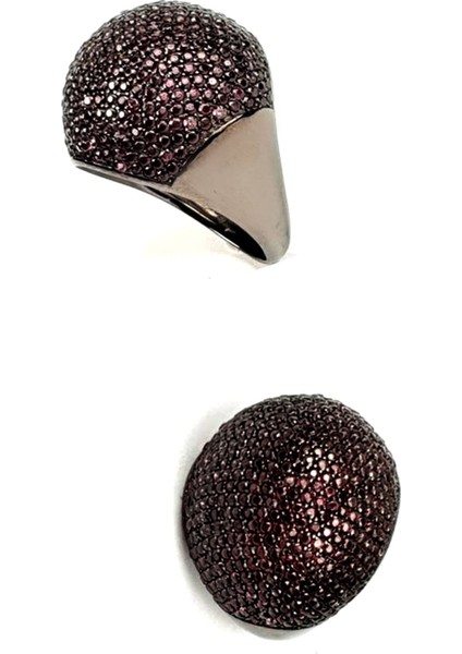 granat taşlı siyah rodajli italyan tasarimi lüks gümüş yüzük