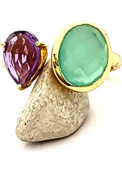 Kalsedon ametist taşlı ayarlanabilir gümüş yüzük fiyatları