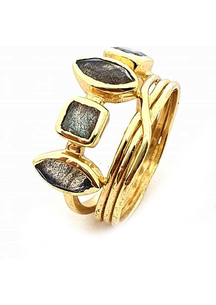 Rutil kuvars taşlı gümüş üzerine altın kaplama el isi yüzük