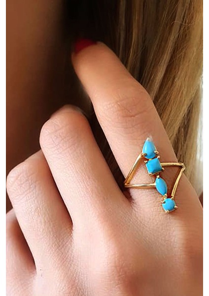 Turkuaz taşlı gümüş üzerine altın kaplama tasarım yüzük