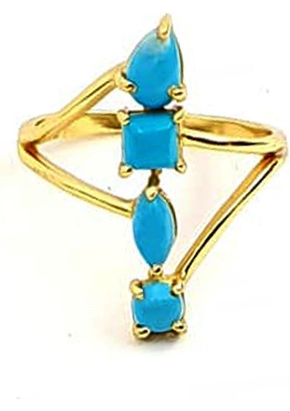 Turkuaz taşlı gümüş üzerine altın kaplama tasarım yüzük fiyatları