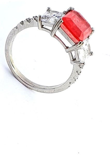 Baget Pembe Kristal Kuvars Taşlı Zirkon Taş Detaylı 925ayar Gümüş Tek Taş Yüzük - OSESHOP fiyatları