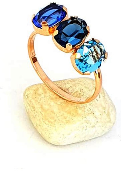 Mavi swarovski taşlı 925 ayar gümüş rose ayarlanabilir yüzük fiyatları
