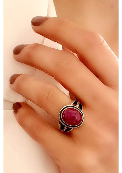 Tasarım El İşi 925ayar Gümüş Kök Yakut Taşlı Yüzük