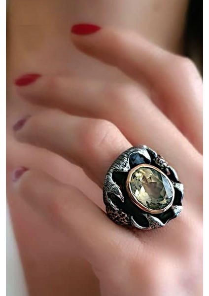 Sitrin taşlı gümüş tasarım yüzük