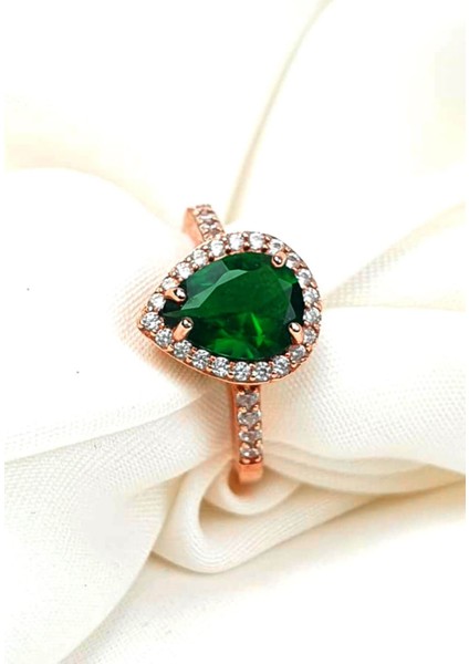 Pırlanta montür zirkon taşlı gümüş rose yüzük