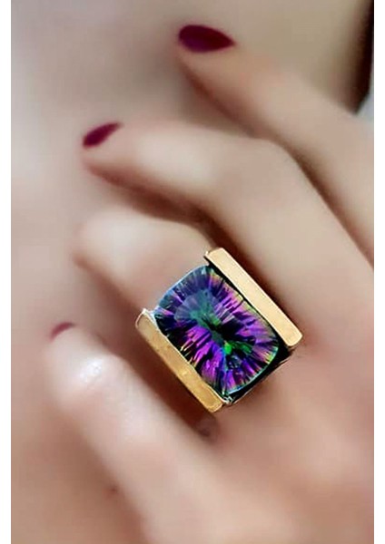 Mistik Topaz Taşlı Gümüş Tasarım El Işi Yüzük