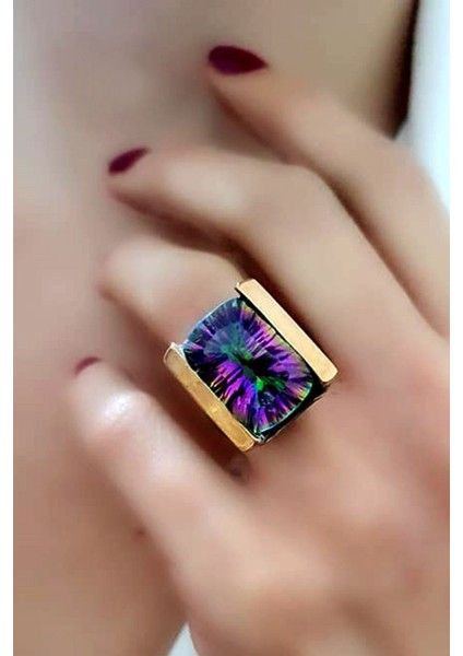 Mistik Topaz Taşlı Gümüş Tasarım El Işi Yüzük