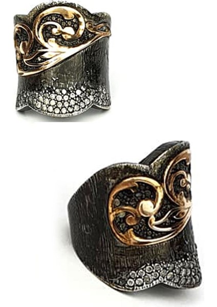 Siyah rodajlı tasarım gümüş yüzük fiyatları