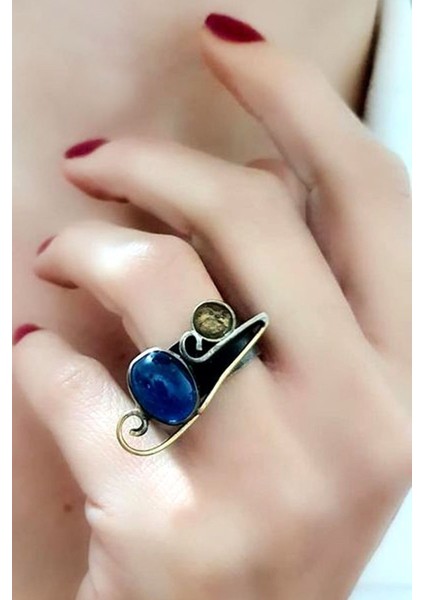 Mavi zirkon taşlı gümüş el işi tasarım yüzük