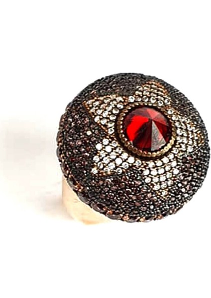 Granat ve zirkon taş detaylı gümüş lüks tasarım yüzük fiyatları