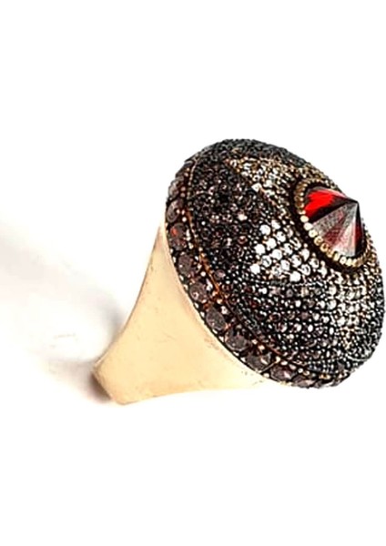 Granat ve zirkon taş detaylı gümüş lüks tasarım yüzük fırsatları