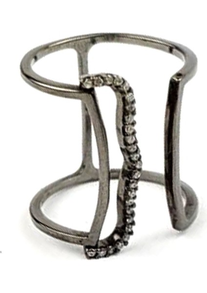 İtalyan tasarımı pırlanta ışıltısında zirkon taşlı gümüş siyah rodajlı hareketli ayarlanabilir yüzük fiyatları