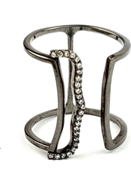 İtalyan tasarımı pırlanta ışıltısında zirkon taşlı gümüş siyah rodajlı hareketli ayarlanabilir yüzük fırsatları