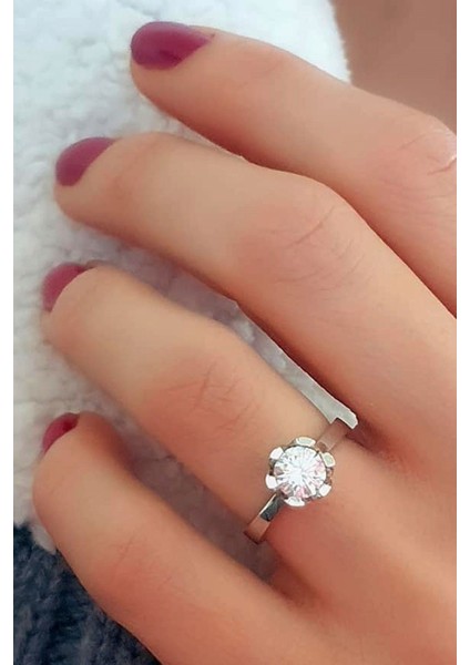 swarovski taşlı gümüş tek taş yüzük