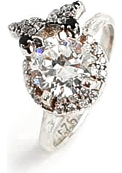 Kelebek detaylı zirkon taşlı gümüş tektaş yüzük fiyatları