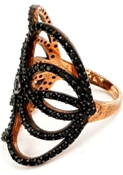 Oniks taşlı gümüş rose yüzük modelleri