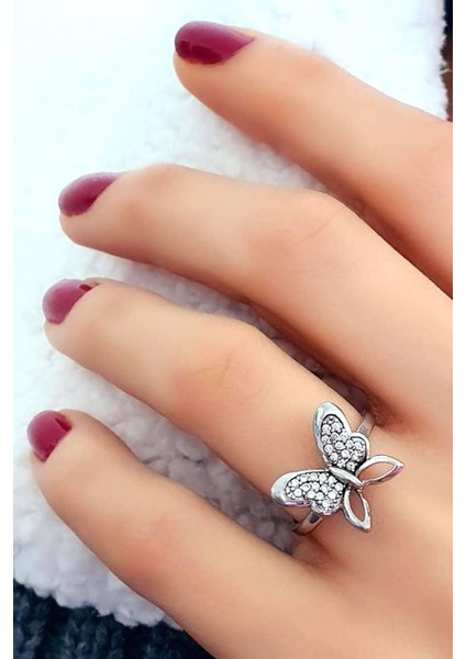 Kelebek figürlü zirkon taşlı gümüş yüzük