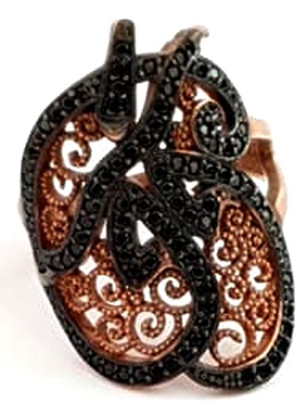 Semazen figürlü oniks taşlı gümüş rose yüzük