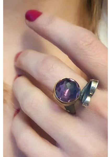 Renk değiştiren sultan taşı tasarım el isi ayarlanabilir gümüş yüzük