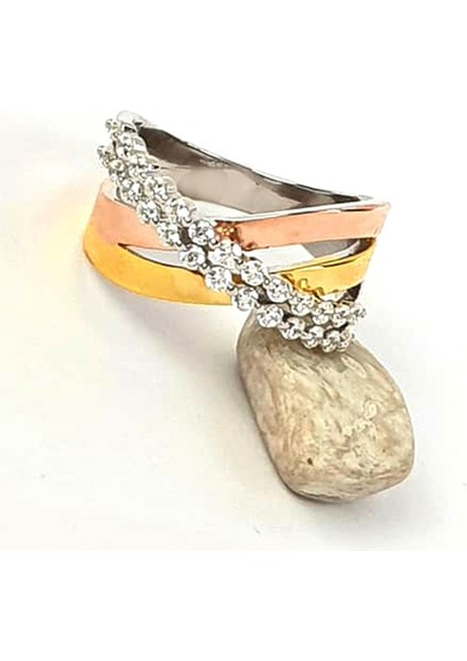 İtalyan tasarımı altın işçiliğinde gümüş 3 renk lüks yüzük fiyatları