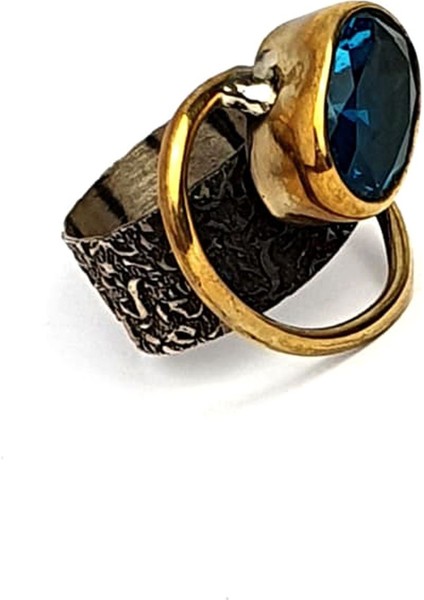 El isi tasarım aquamarin taşlı gümüş yüzük