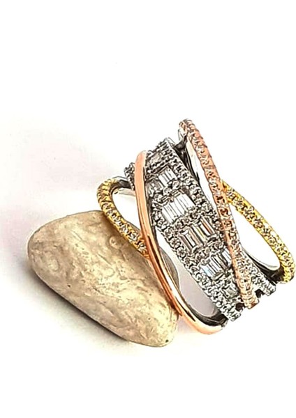 italyan tasarımı altın işçiliğinde gümüş 3 renk lüks yüzük modelleri