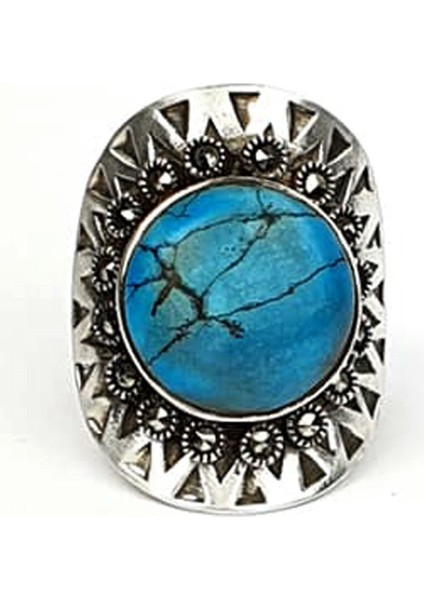 Turkuaz taşlı markazit taş detaylı tasarım gümüş yüzük modelleri