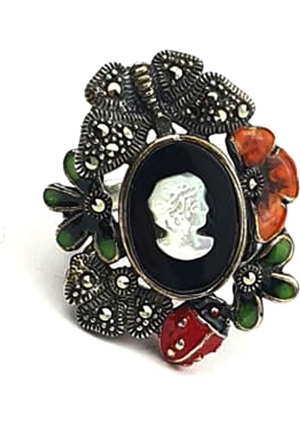 oniks taş üzerine sedef islemeli özel tasarım gümüş yüzük fiyatları