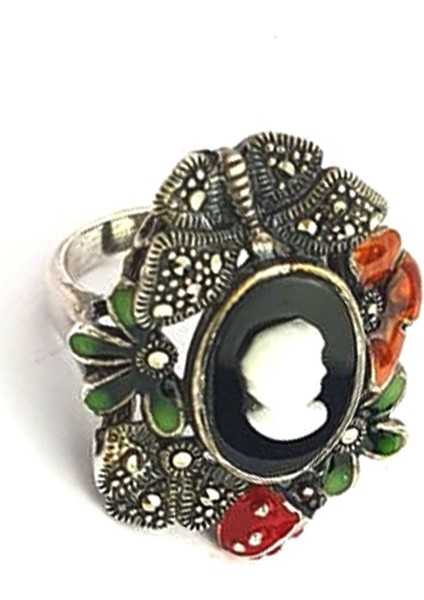 oniks taş üzerine sedef islemeli özel tasarım gümüş yüzük modelleri