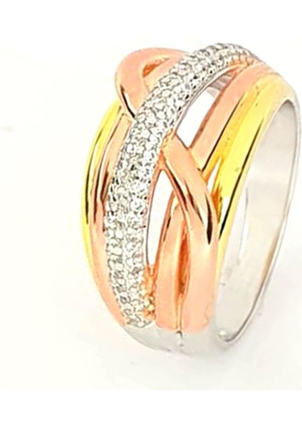 Altın işçiliğinde italyan tasarımı gümüş 3 renk lüks yüzük fiyatları