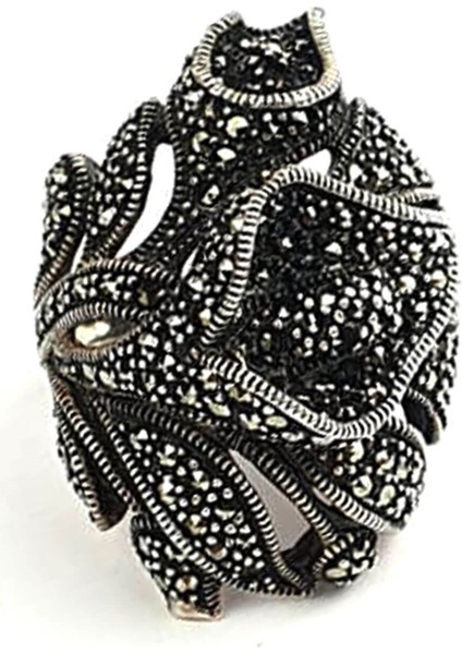 Orkide desenli markazit taşlı gümüş yüzük modelleri