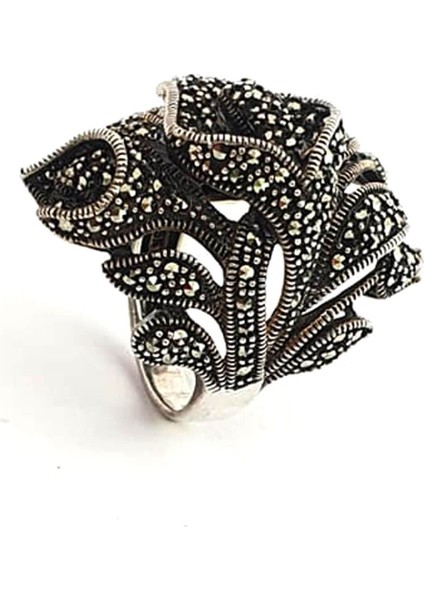 Orkide desenli markazit taşlı gümüş yüzük fırsatları