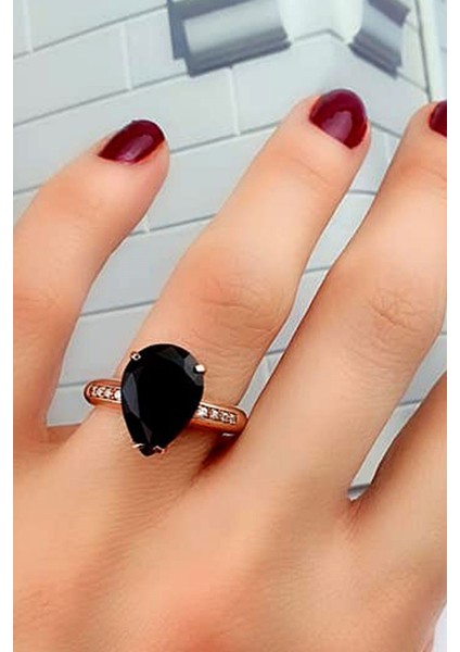 Ametist taşlı zirkon taş detaylı italyan tasarımı gümüş rose yüzük