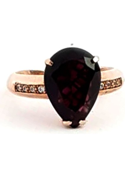 Ametist taşlı zirkon taş detaylı italyan tasarımı gümüş rose yüzük fiyatları